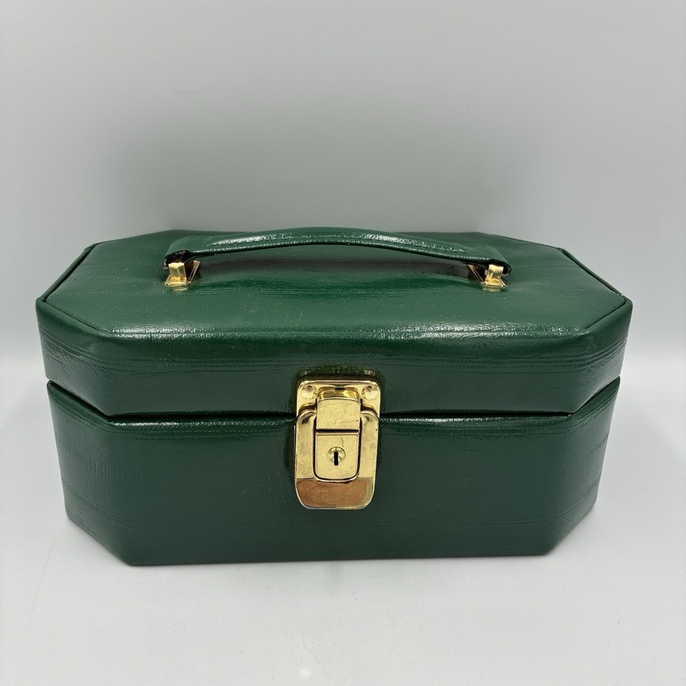Vintage International Silver Company Travel Jewelry Box Green Color